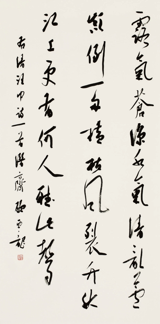 顾亚龙 行草中堂 露气苍凉水气清，乱芦颠倒一舟横。枯风裂竹秋江上，更有何人听此声。.jpg